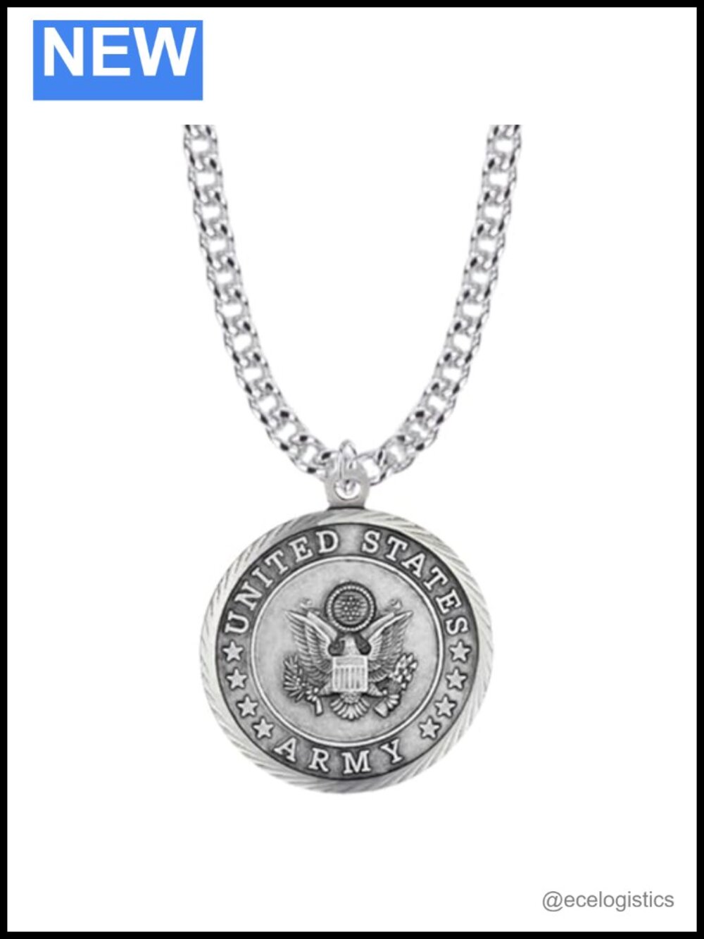 Sterling Silver St Michael US Army Service Medal Pendant Necklace 3/4 Inch